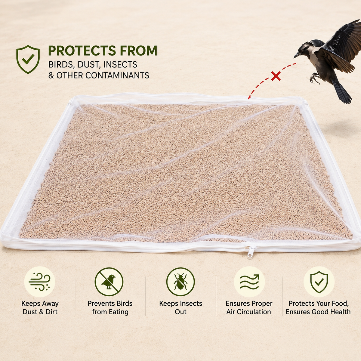 Iconcart™ Premium Cotton Food Drying Cloth with Protective Mesh Net